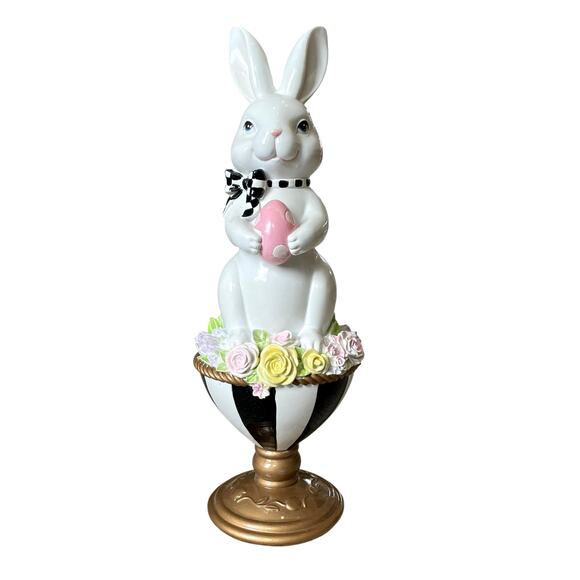 TOPHAT & TAIL Easter Bunny Rabbit On Flower Pedestal Egg 15" Mackenzie Style NEW - Picture 11 of 15